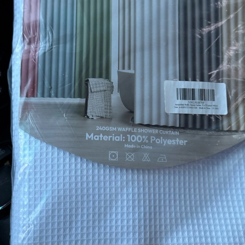 White waffle Shower Curtain (72x72) and shower hook set-both new in package